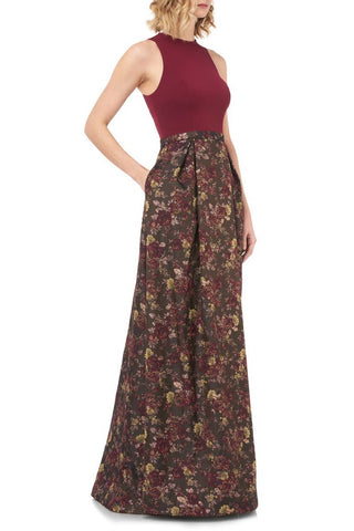 Kay Unger Crew Neck Cutaway Zipper Back Multi Print Jacquard Dress - By Baano