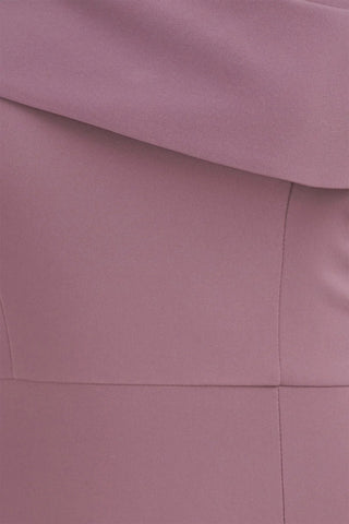 Kay Unger Asymmetrical Draped Neckline Long Sleeve Bodycon Zipper Back Stretch Crepe Dress - Glamourous Grace
