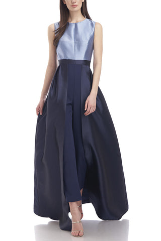 Kay Unger Jewel Neck Sleeveless Zipper Back Seamed Bodice Stretch Crepe Ankle Pants Walk Thru Twill Jumpsuit