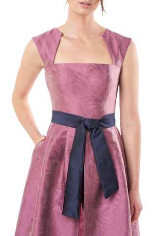 Kay Unger Square Neck Sleeveless Tie Waist Zipper Back Mikado Walk Through Jumpsuit With Stretch Crepe Pant - By Baano