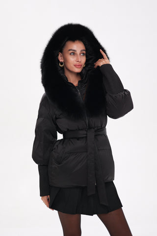 Pre-Order. Re-Stock Ships October 20. Amanda Genuine Fur Trim Down Fill Coat - By Baano