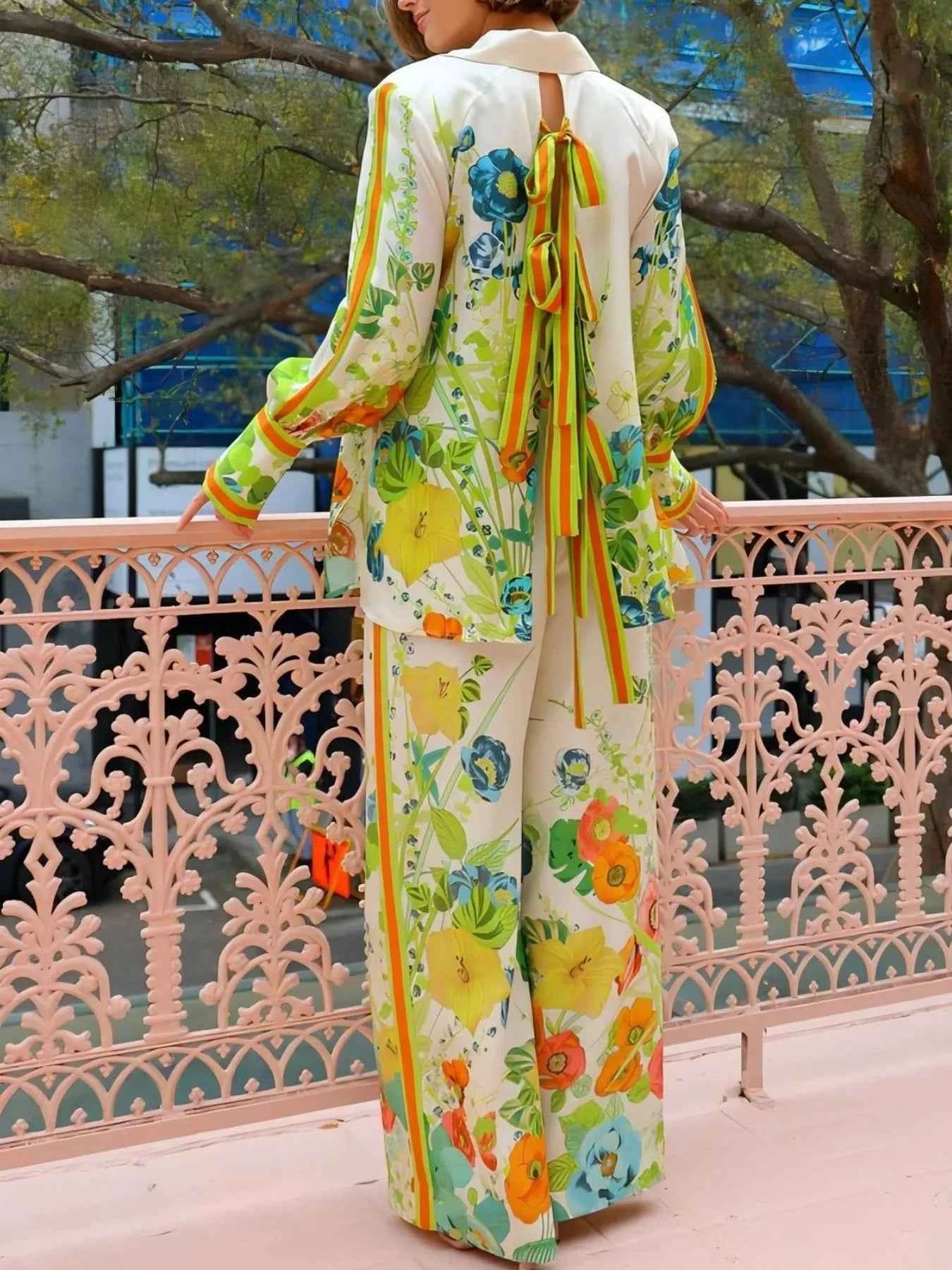 Printed Tie Back Shirt and Pants Set