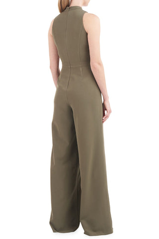 Kay Unger Mock Neck Sleeveless Asymmetrical Belted Overlay Wide Leg Stretch Crepe Jumpsuit - Glamourous Grace