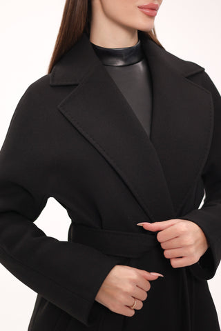 Cambridge Comfort Wraparound Wool Cashmere Coat in Black