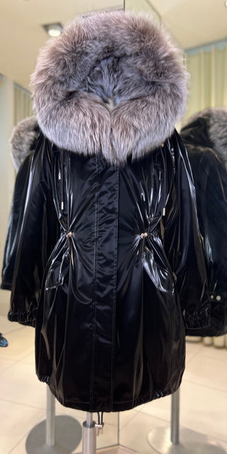 Genuine Silver Fox Fully Lined Hood Rabbit Insulated Parka - By Baano