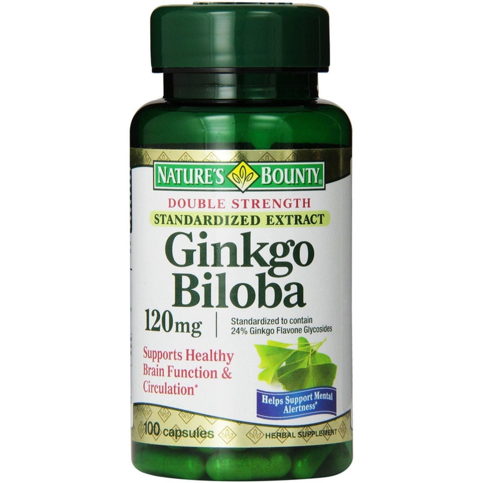 Nature's Bounty Ginkgo Biloba Standardized Extract 120 Mg Herbal Supplement Capsules