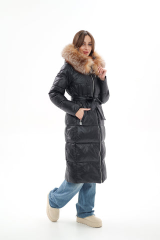 Genuine Silver Fox Fur Alternative Down Fill Coat - By Baano