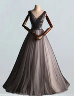 Women's Elegant V-Neck Tulle Ball Gown | Beaded Rhinestone Prom & Wedding Dress