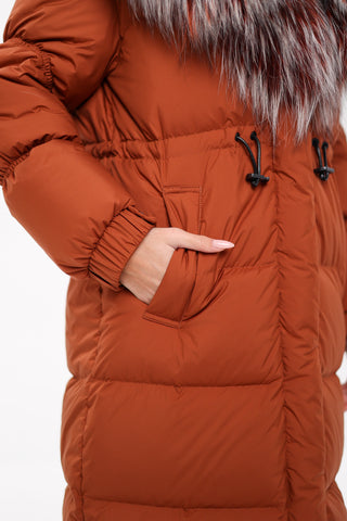 Genuine Silver Fox Fully Lined Hood Down Filled Coat - By Baano