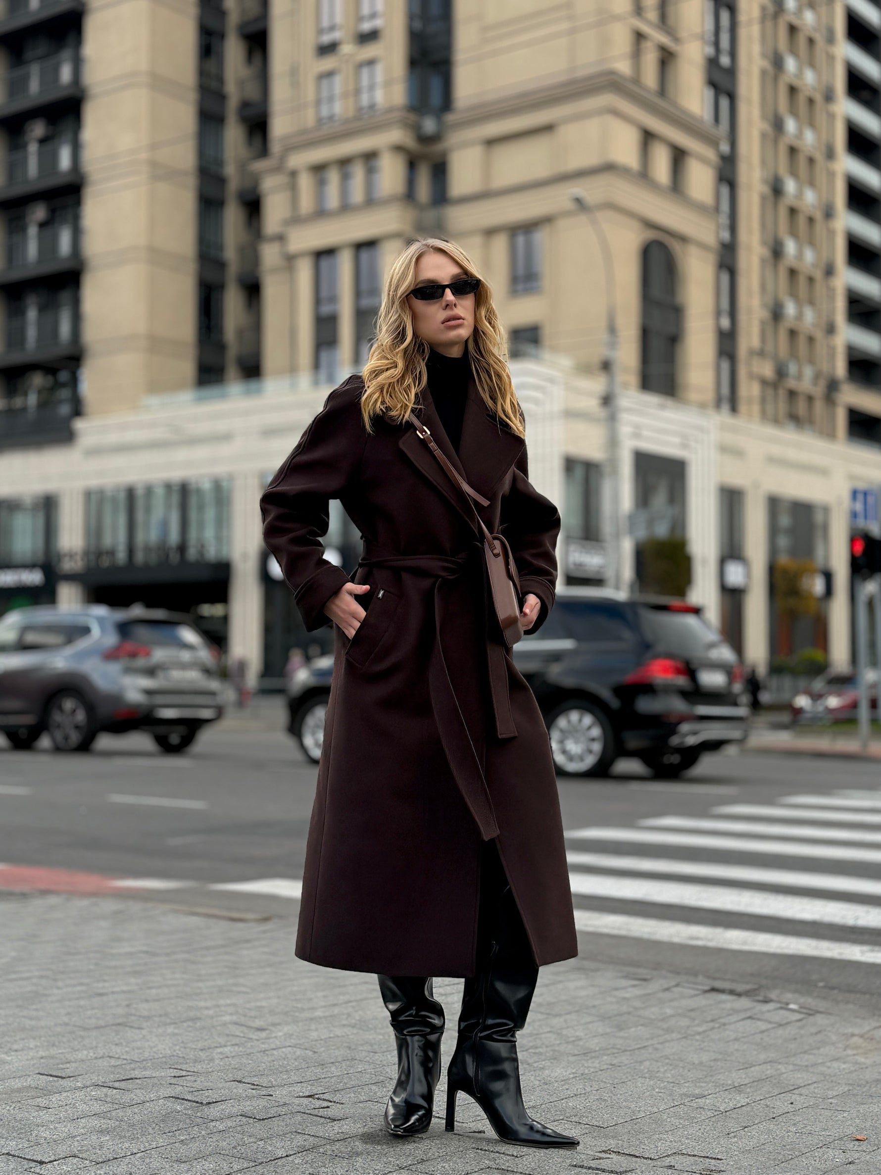 Emily Classic Wool Blend Overcoat in Rich Chocolate
