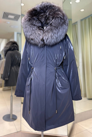 Genuine Silver Fox Fully Lined Hood Rabbit Insulated Parka - By Baano