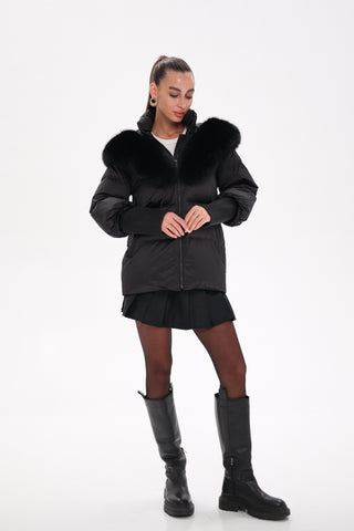 Pre-Order. Re-Stock Ships October 20. Amanda Genuine Fur Trim Down Fill Coat - By Baano