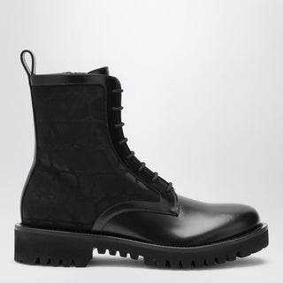 Black Combat Boot In Technical Fabric And Toile Iconographe Calfskin - By Baano