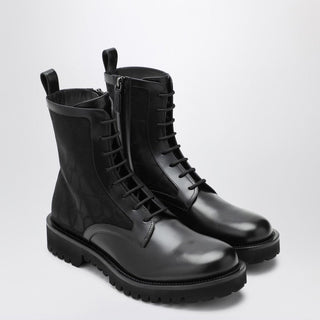 Black Combat Boot In Technical Fabric And Toile Iconographe Calfskin - By Baano