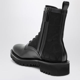 Black Combat Boot In Technical Fabric And Toile Iconographe Calfskin - By Baano