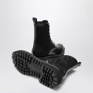 Black Combat Boot In Technical Fabric And Toile Iconographe Calfskin - By Baano