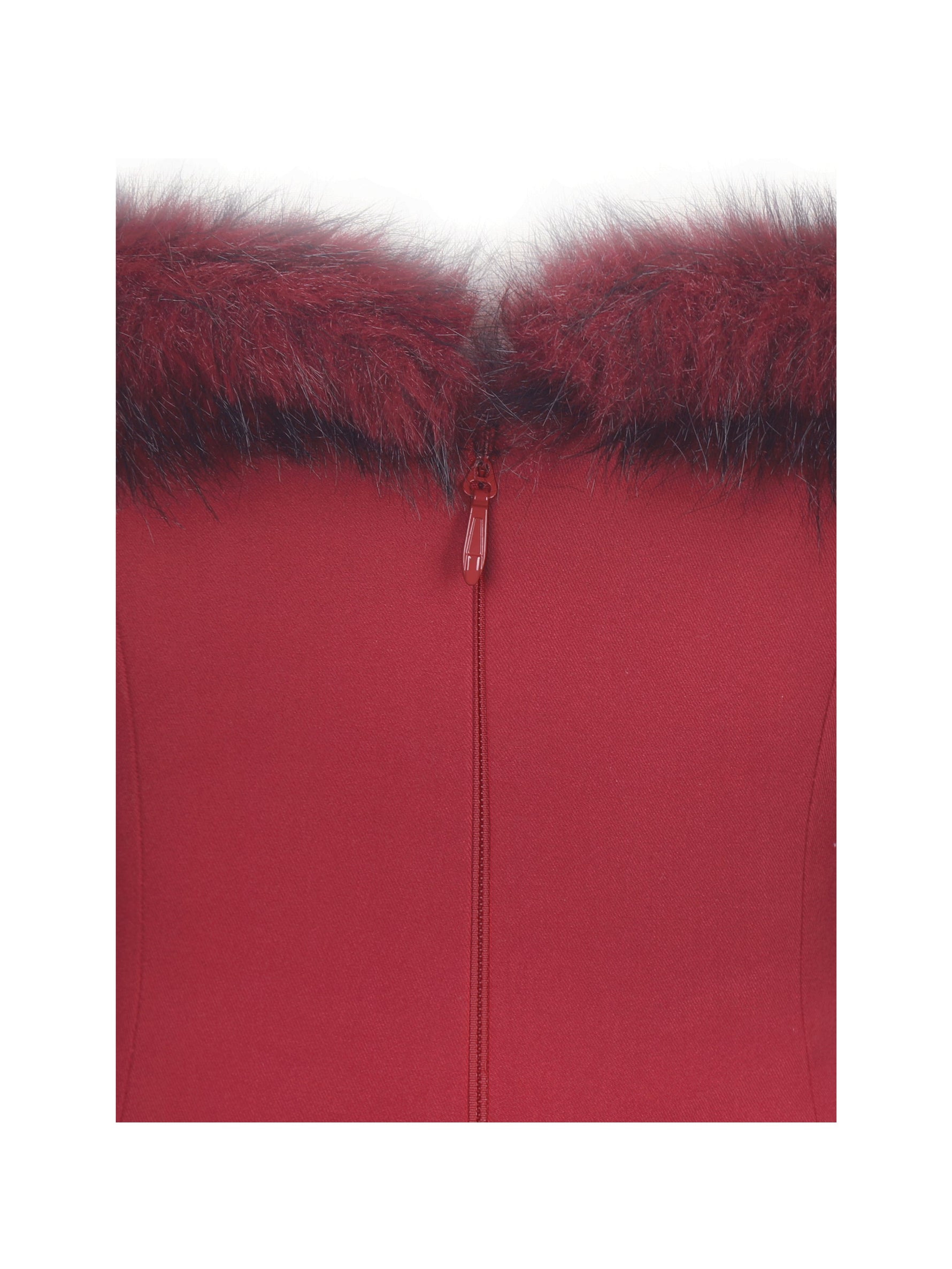 Nalia Crimson Fur Trimmed Sweetheart Mini Dress Miss Circle