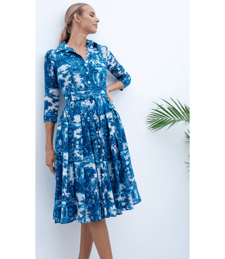 Audrey Dress #4 White Sea Blue Long Dress - By Baano
