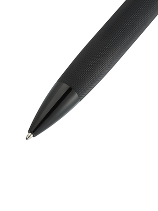 Peerless™ Polished Black PVD Engraved Diamond Pattern with Black PVD Appointments and Swarovski Crystal Ballpoint Pen - By Baano