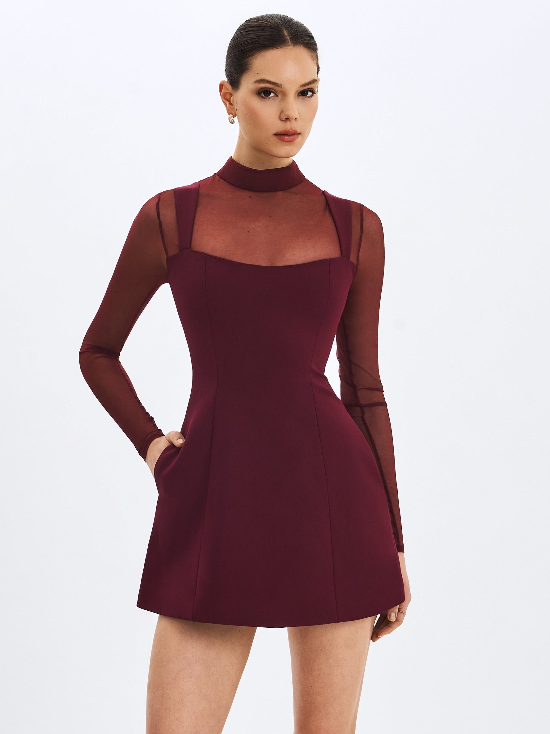 Natasha Burgundy Faux Two-Piece Turtleneck Mini Dress Miss Circle