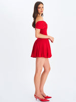 Narelle Crimson Off-Shoulder Sweetheart Drop Waist Mini Dress Miss Circle
