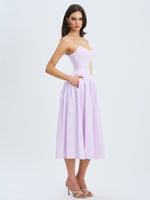 Jaclyn Lavender Lace Trim Cutout Seersucker Midi Dress