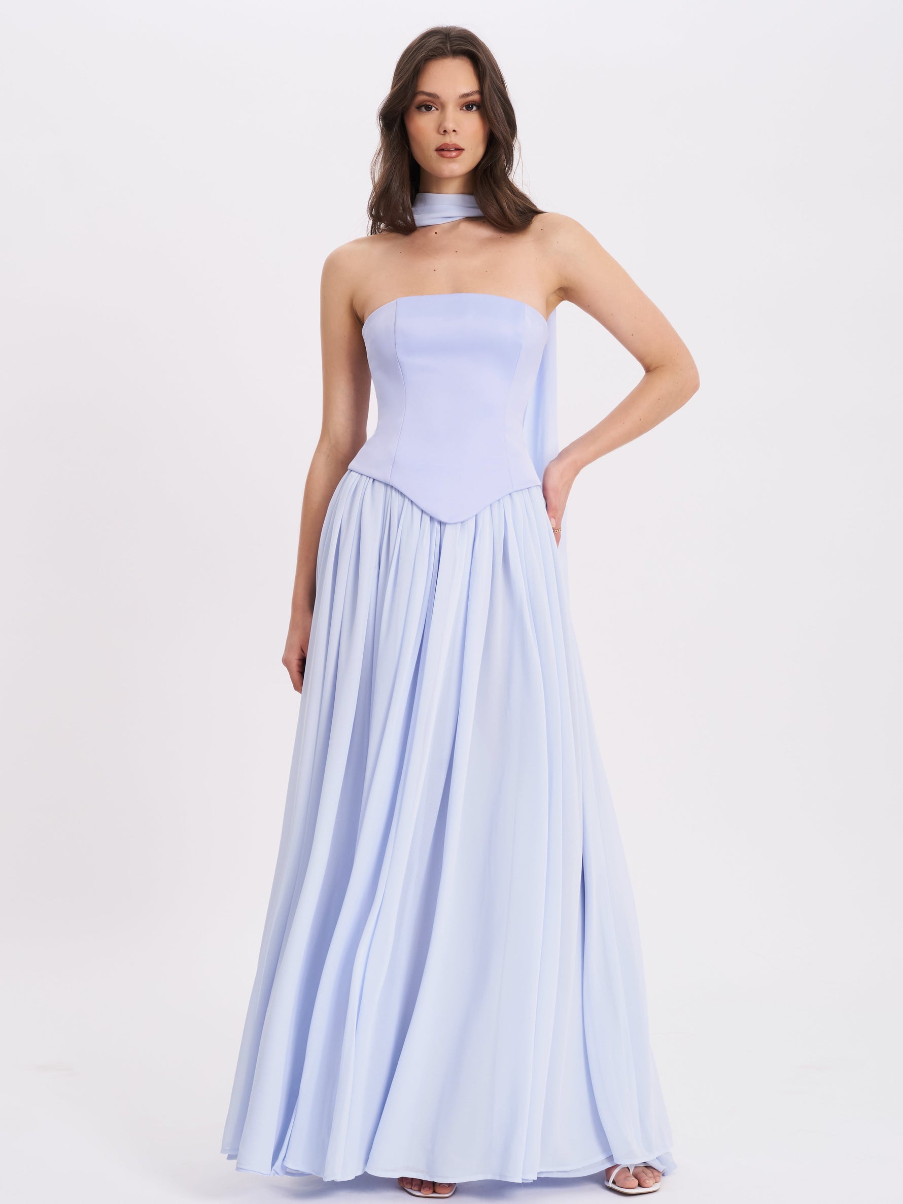 Qianna Baby Blue Peplum Drop Waist Chiffon Gown Miss Circle
