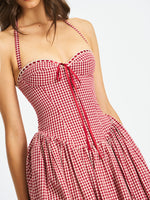 Susanna Red Gingham Halter Drop Waist Midi Dress