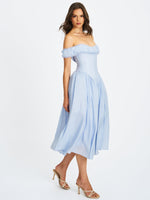 Xavy Baby Blue Off Shoulder Corset Midi Dress Miss Circle