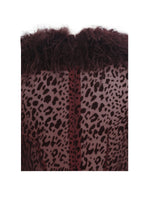 Luana Burgundy Plunging Fur Trimmed Crochet Maxi Dress