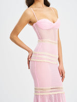 Pallas Pink Lace Trim Crochet Mermaid Maxi Dress