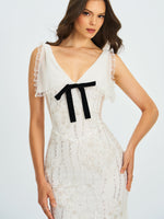 Paola White Peter Pan Collar Beaded Sequin Mermaid Midi Dress Miss Circle