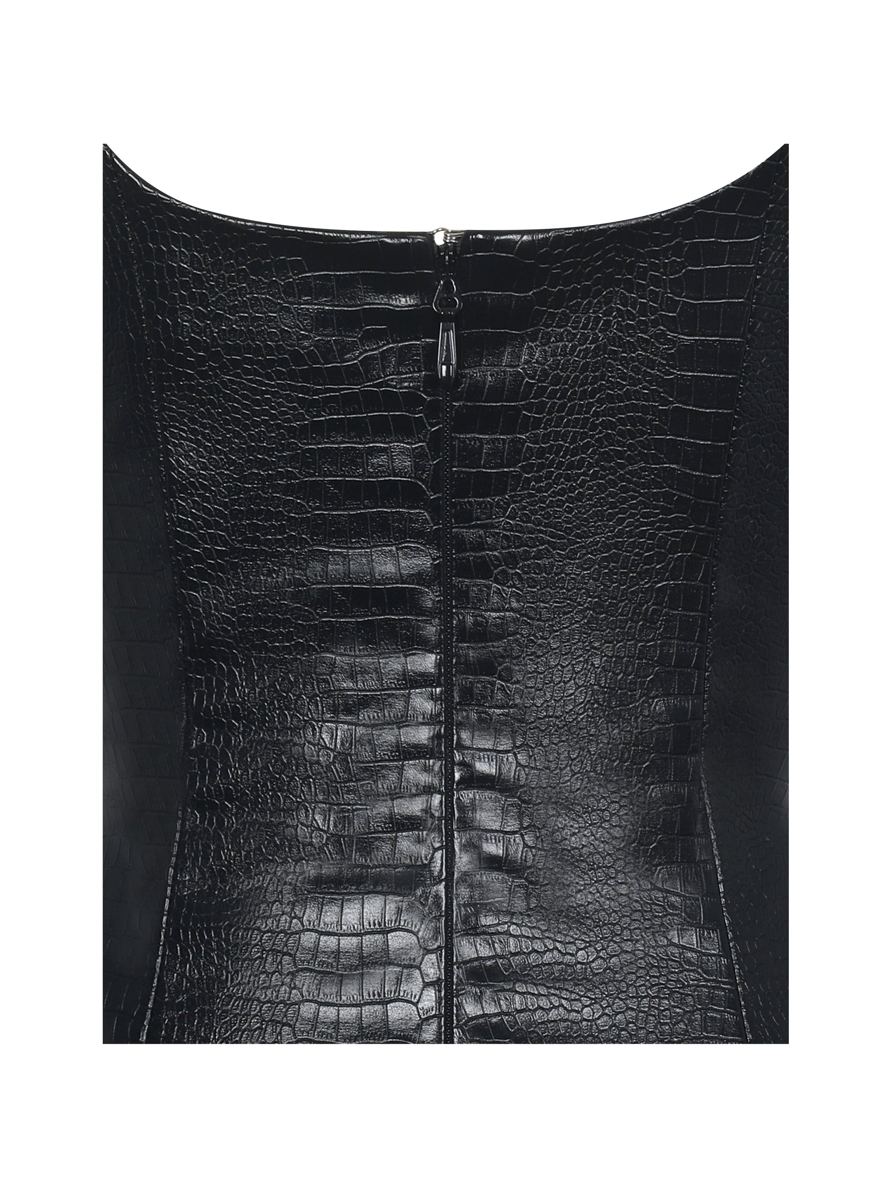 Quilia Black Vegan Crocodile Leather Plunge Mini Dress Miss Circle