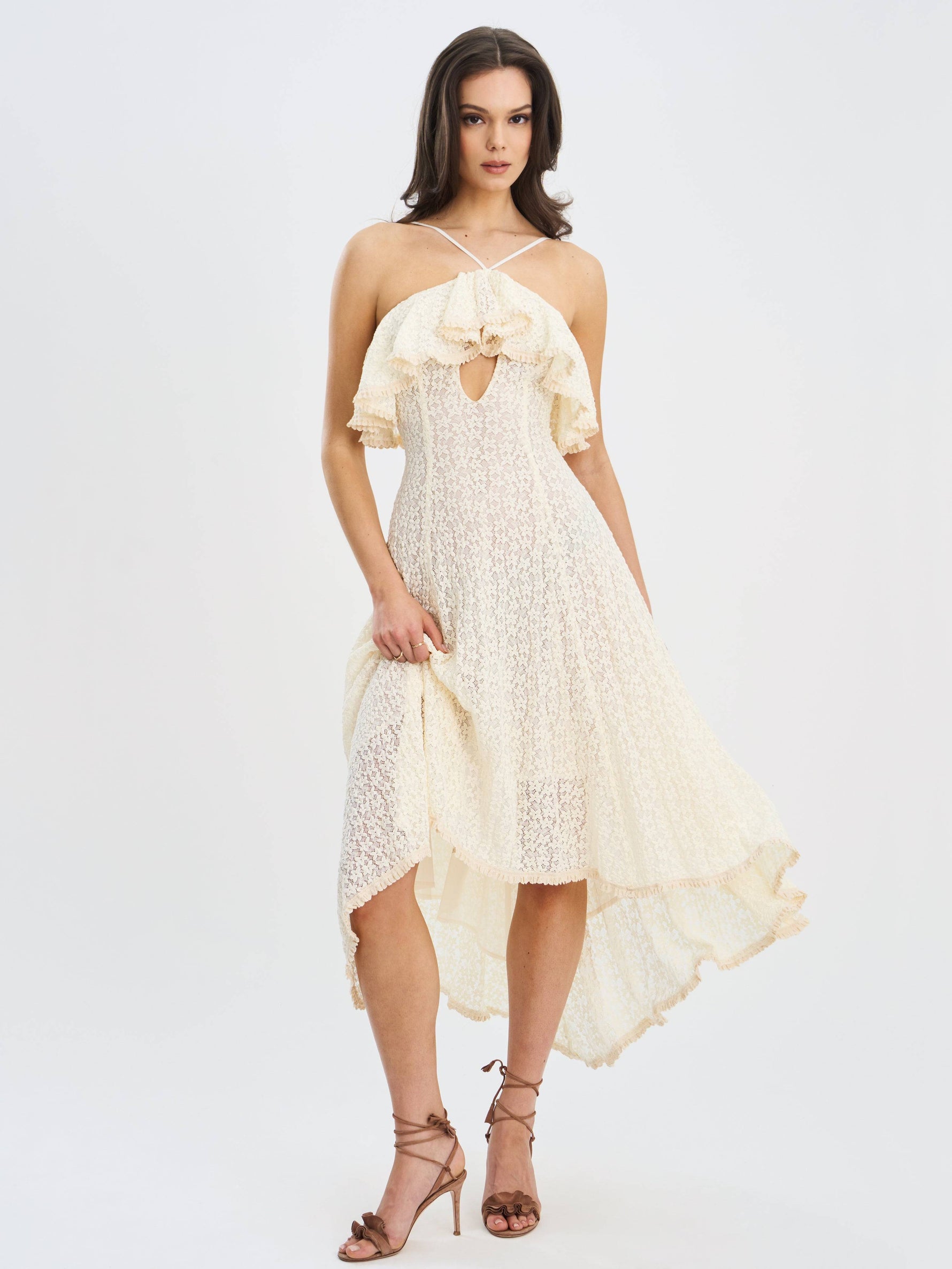 Idra Lace Trim Sleeveless Crochet Midi Trailing Dress