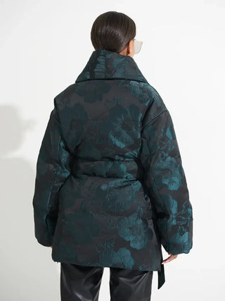 Monochrome Jacquard Down Coat in Vintage Emerald - By Baano