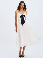 Corinne White Poplin Flared Midi Dress with Removable Bow Miss Circle