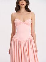 Najwa Baby Pink Ruched Breast Drop Waist Maxi Dress Miss Circle