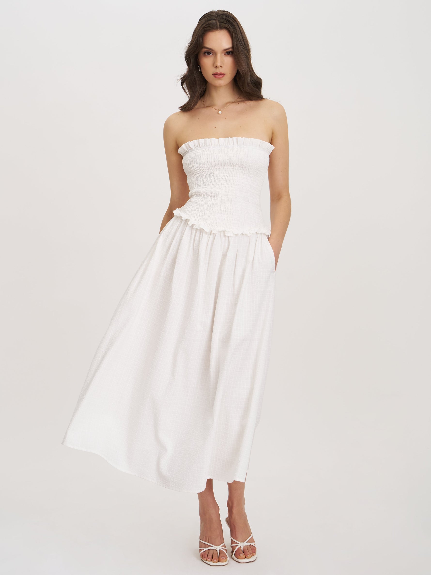 Quadiya Smock Top Strapless Drop Waist Midi Dress