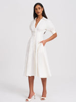 Palina Lyocell Pleated Midi Preppy Shirt Dress Miss Circle