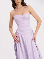 Raegan Taro Purple Jacquard Rouched Maxi Dress