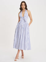 Mackenna Navy Stripe Halter Smock Back Maxi Dress Miss Circle