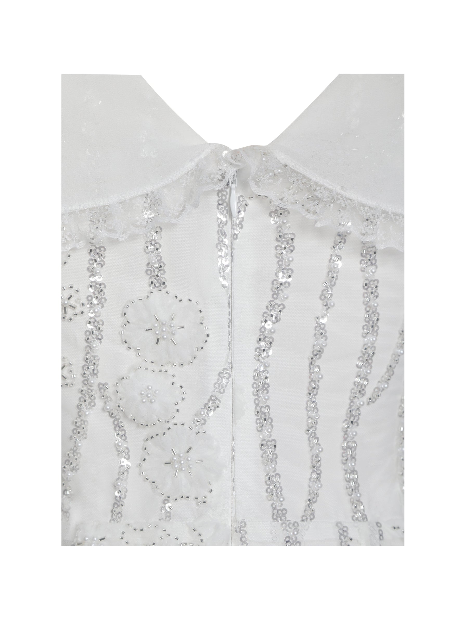 Paola White Peter Pan Collar Beaded Sequin Mermaid Midi Dress Miss Circle