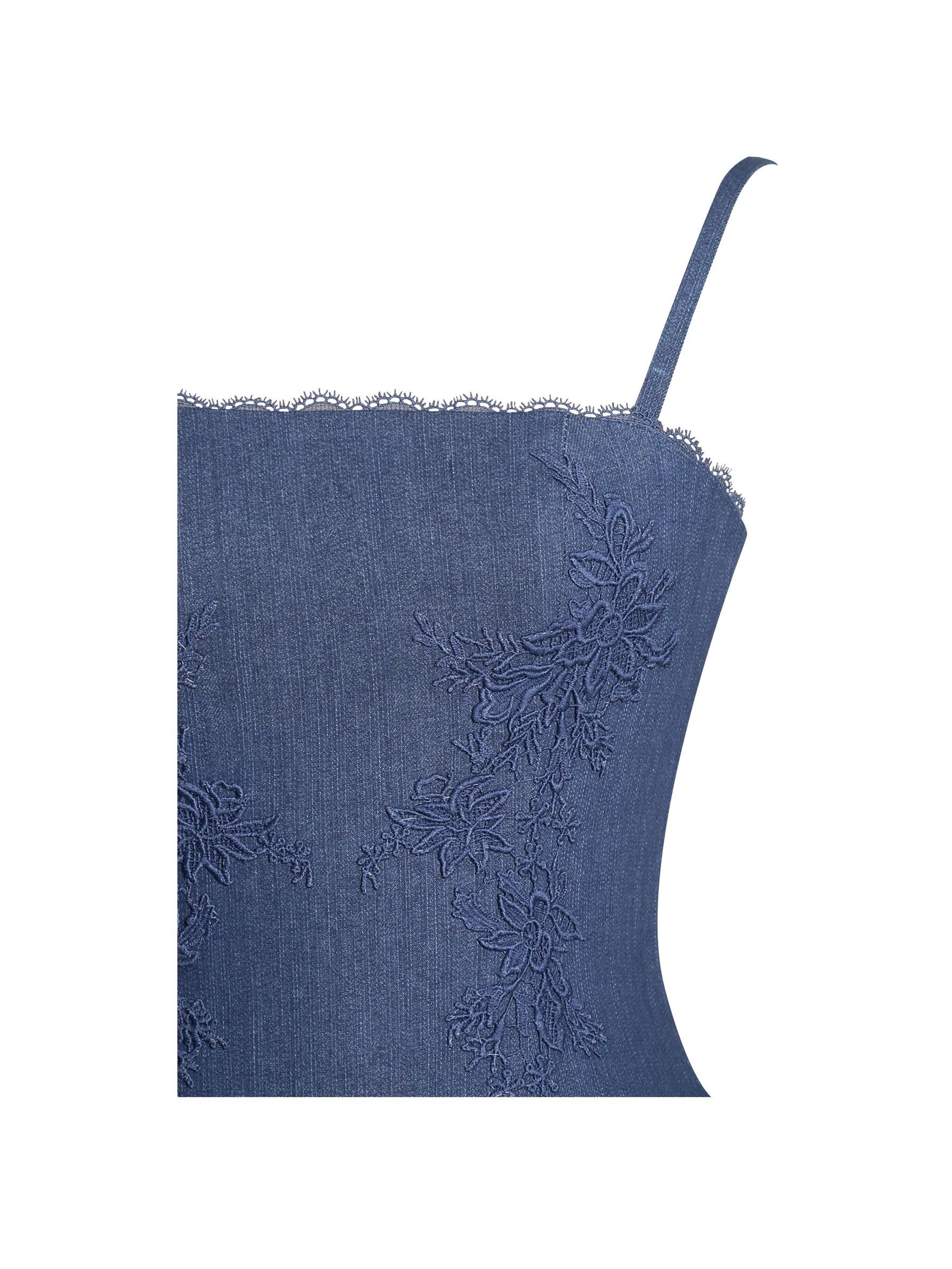 Zafira Cotton Denim Drop Waist Corset Mini Dress