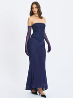 Orabelle Navy Beaded Peplum Mermaid Maxi Gown with Lace-up Back Miss Circle