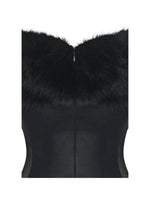 Bellis Black Fur Trim Mesh Panel Off-Shoulder Midi Dress