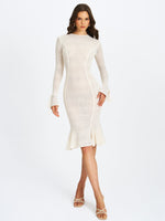 Pamina Beige Crochet Long Sleeve Midi Flare Mermaid Dress