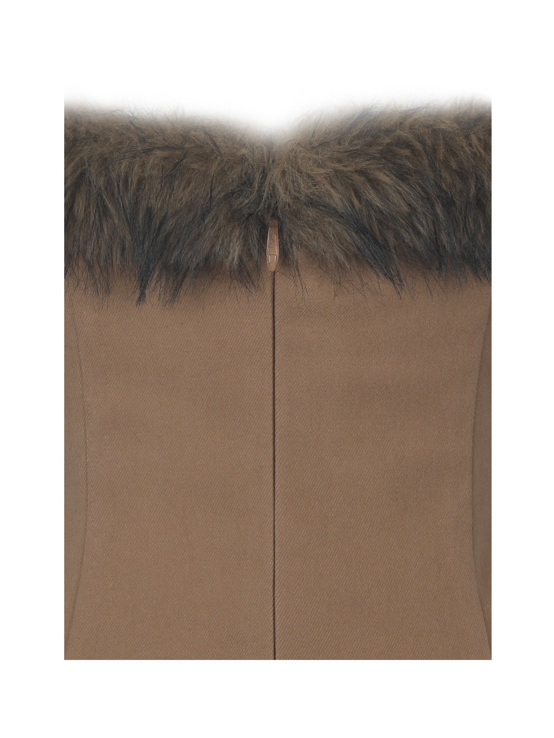 Rayanne Chestnut Strapless Fur-Trimmed Sweetheart Midi Dress