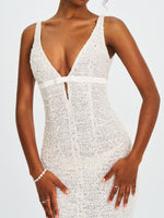 Adelaide White Beaded Sequin Net Bodycon Gown Miss Circle