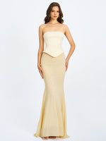 Adelina Butter Yellow Peplum Mermaid Gown with Lace-up Back Miss Circle