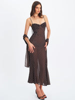 Yadira Brown Base Polka Dot Chiffon Maxi Dress Miss Circle